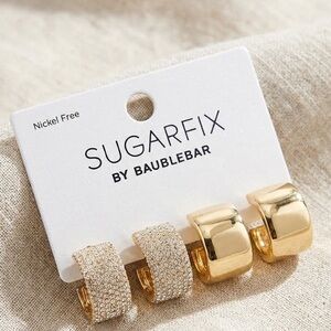 NWT Sugarfix by BaubleBar Gold & Pavé Hoop Earring Set - 2 Pairs